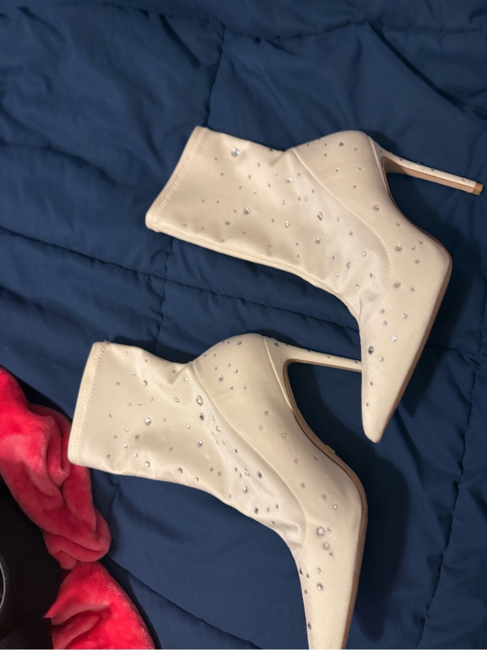 Stuart Weitzman Ivory Crystal-Embellished Stiletto Ankle Boots